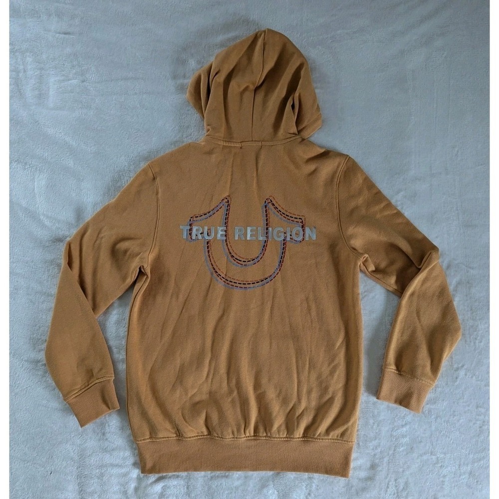 True Religion Zip Hoodie Oak Buff Multi Horseshoe Graphic Tan Sm NWT Streetwear